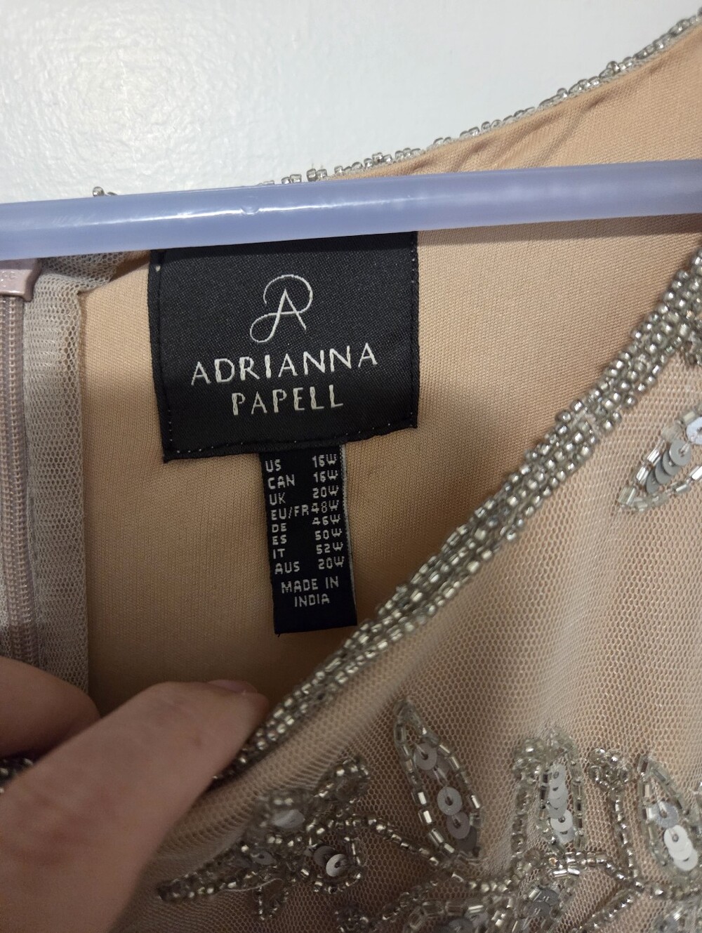 Adrianna Papell Taupe Beaded Sheath Dress with Silver Embellishment - Picture 3 of 4